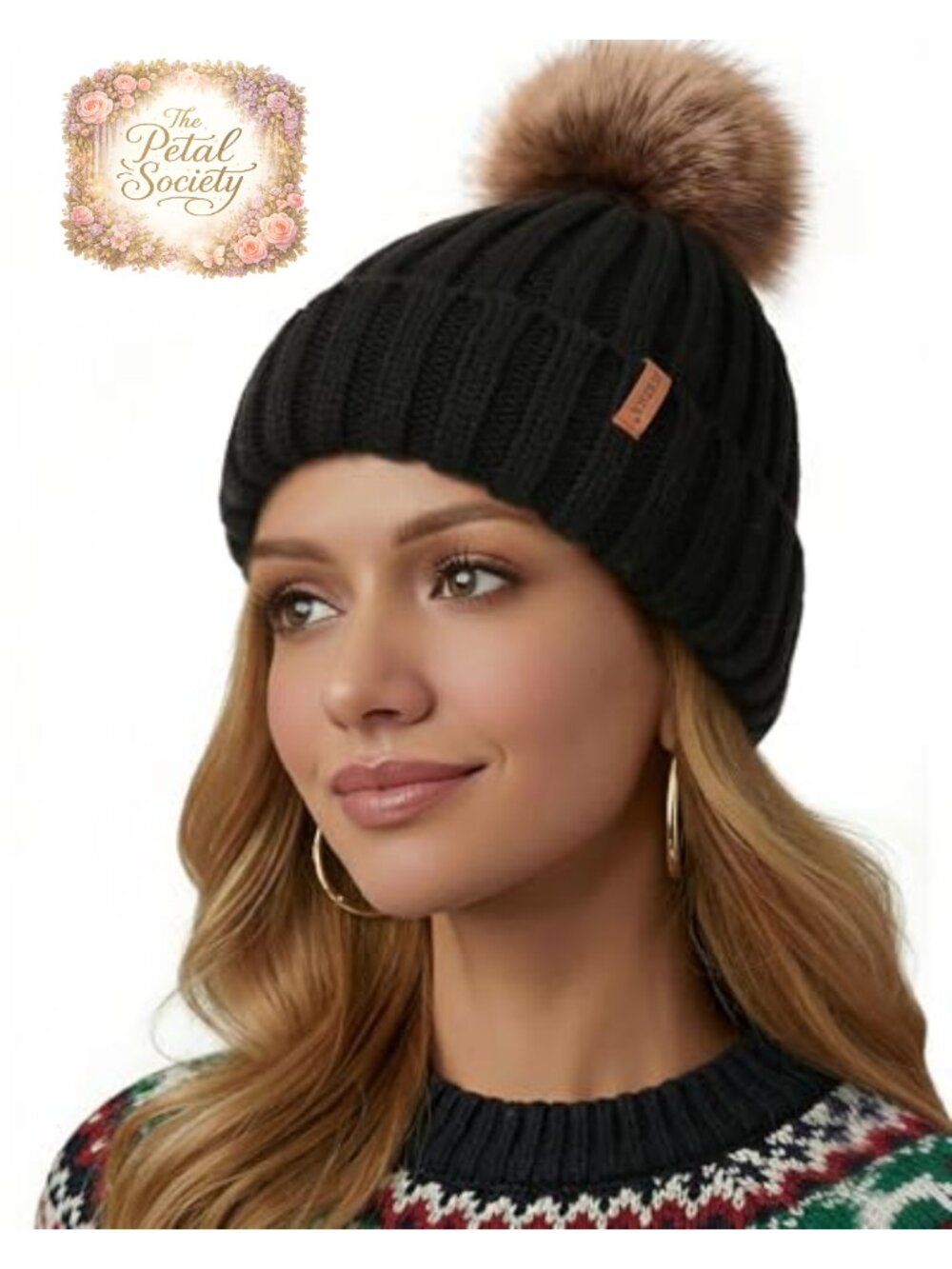 Fleece Lined Pom Pom Knit Winter Beanie Hat One Size